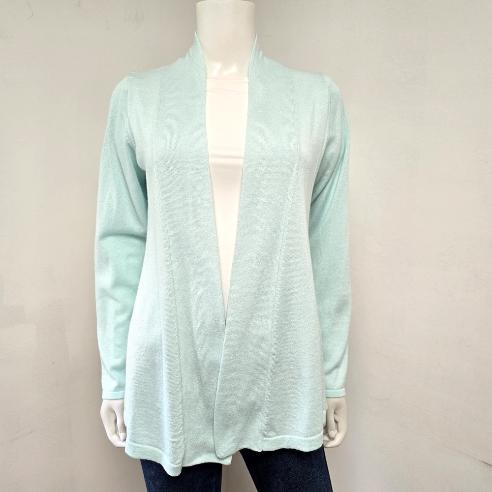 Alashan Cardigan Sweater Size M Open Front Cotton Cashmere Mint Blue Womens